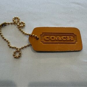 Coach Brown Leather Hangtag Keychain Gold Ball Chain Replacement Bag Tag